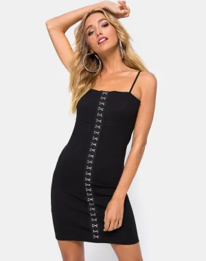 Cecy Bodycon Dress in Black with Hook and Eye