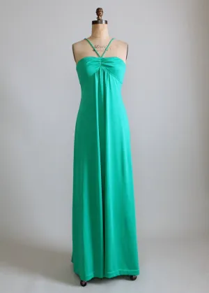 Vintage 1970s Sexy Green Maxi Dress