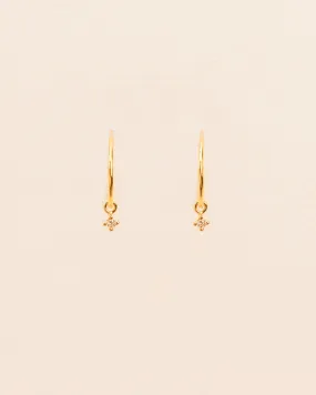 18K Gold Hoops w. dangling white Diamonds