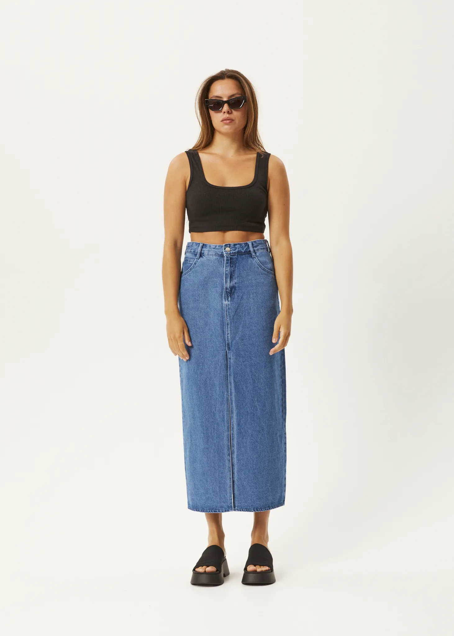 AFENDS Womens Ayla - Denim Maxi Skirt - Worn Blue