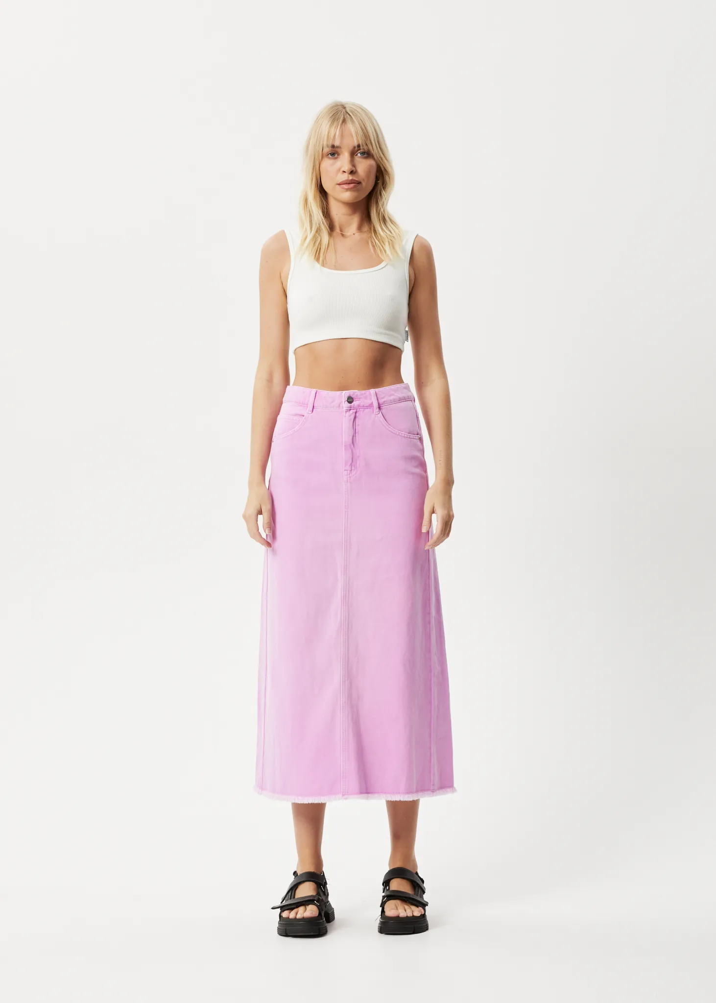 AFENDS Womens Chichi - Denim Midi Skirt - Faded Candy