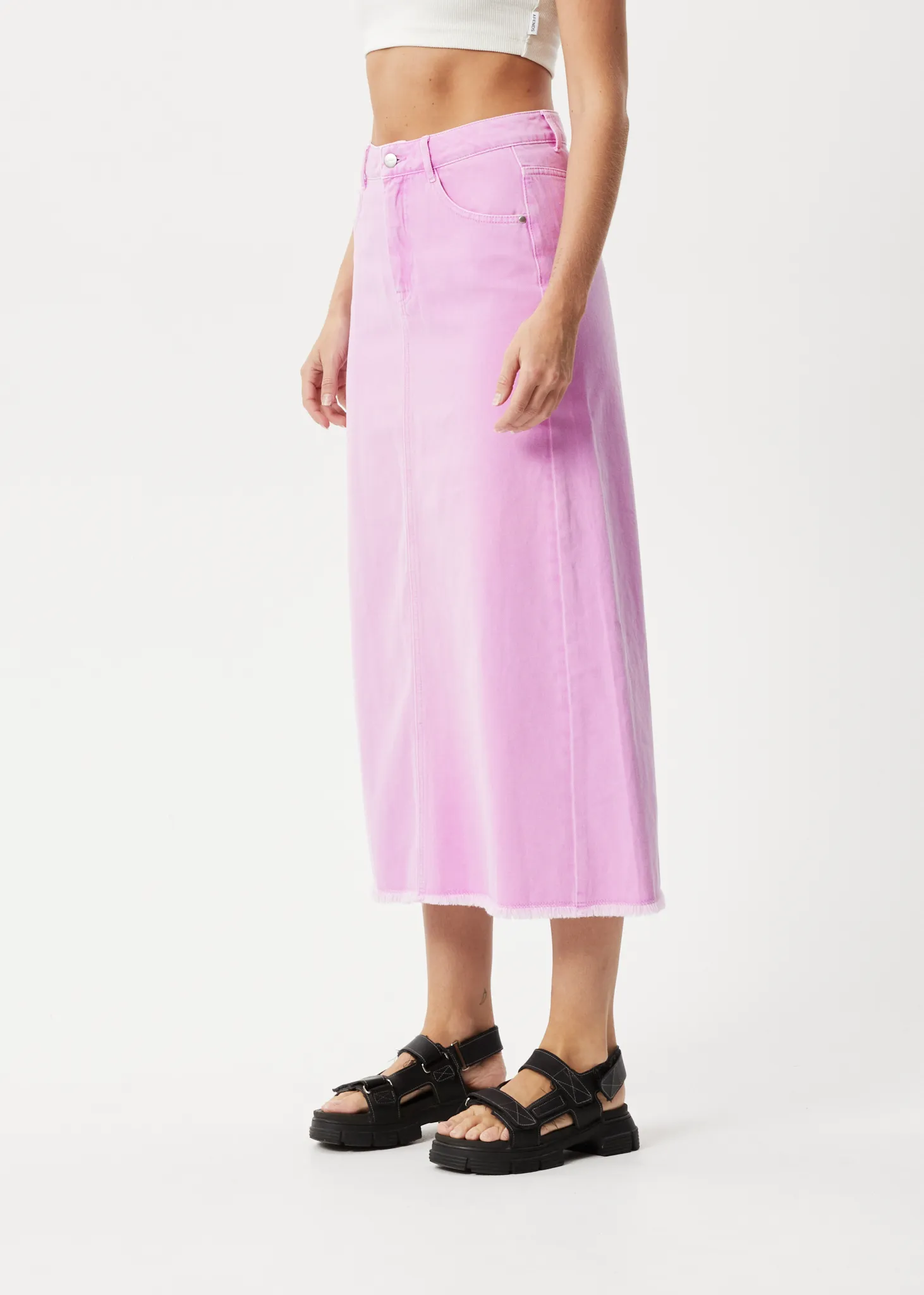 AFENDS Womens Chichi - Denim Midi Skirt - Faded Candy