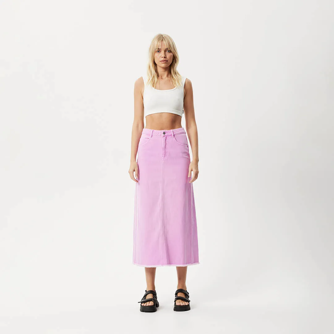 AFENDS Womens Chichi - Denim Midi Skirt - Faded Candy