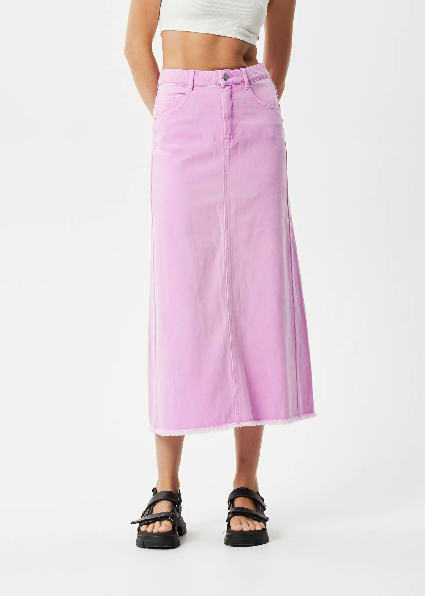 AFENDS Womens Chichi - Denim Midi Skirt - Faded Candy