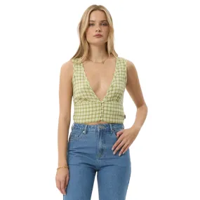 Afends Womens Darcy Check Button Top - Lemongrass Check