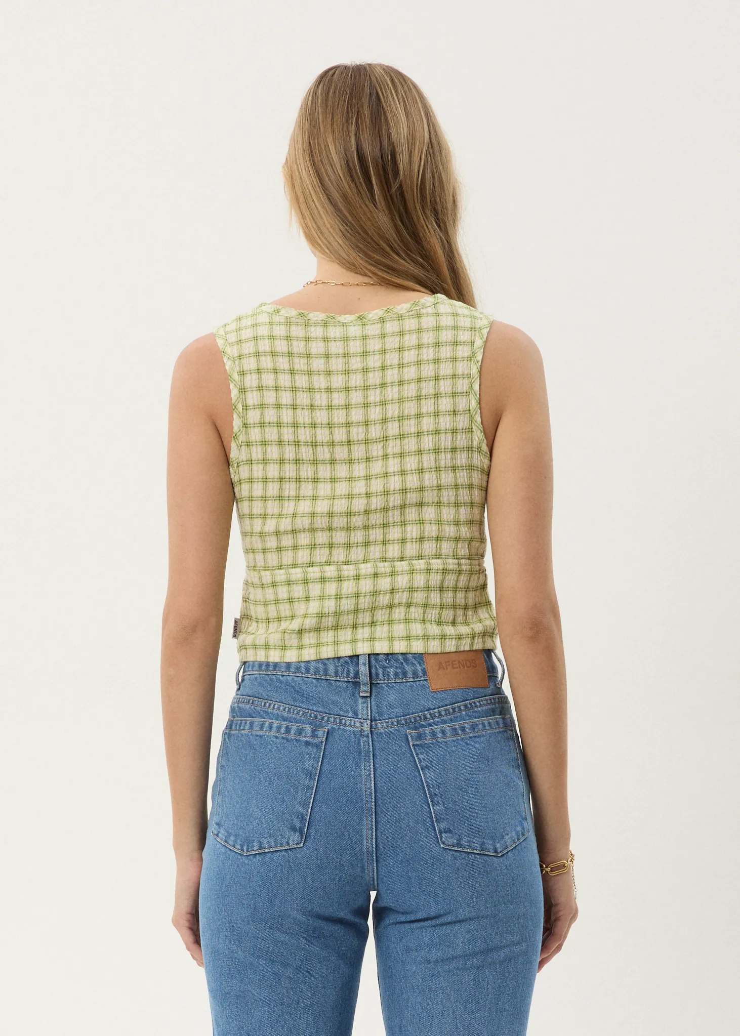 AFENDS Womens Darcy - Check Button Top - Lemongrass Check