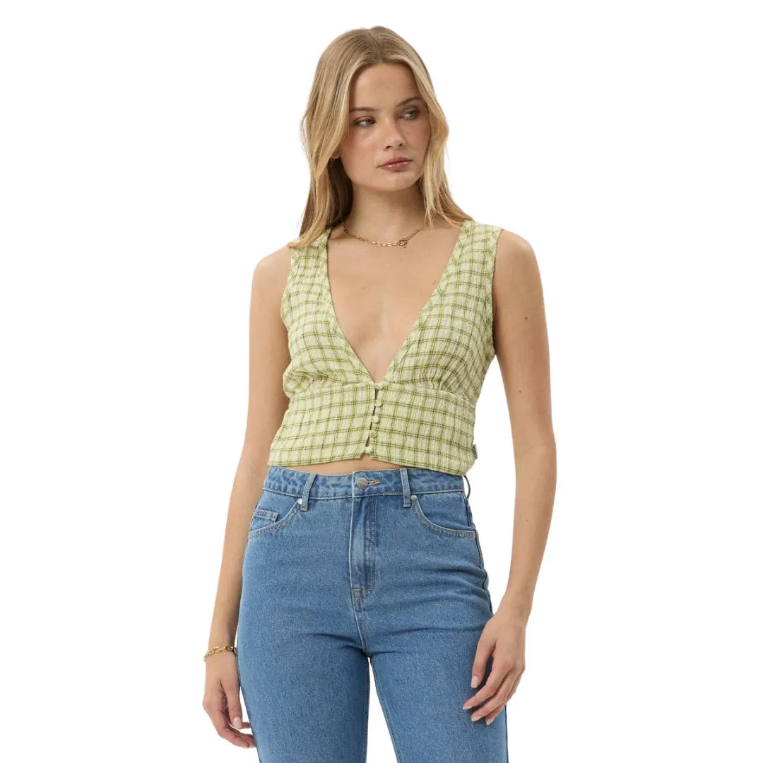 Afends Womens Darcy Check Button Top - Lemongrass Check