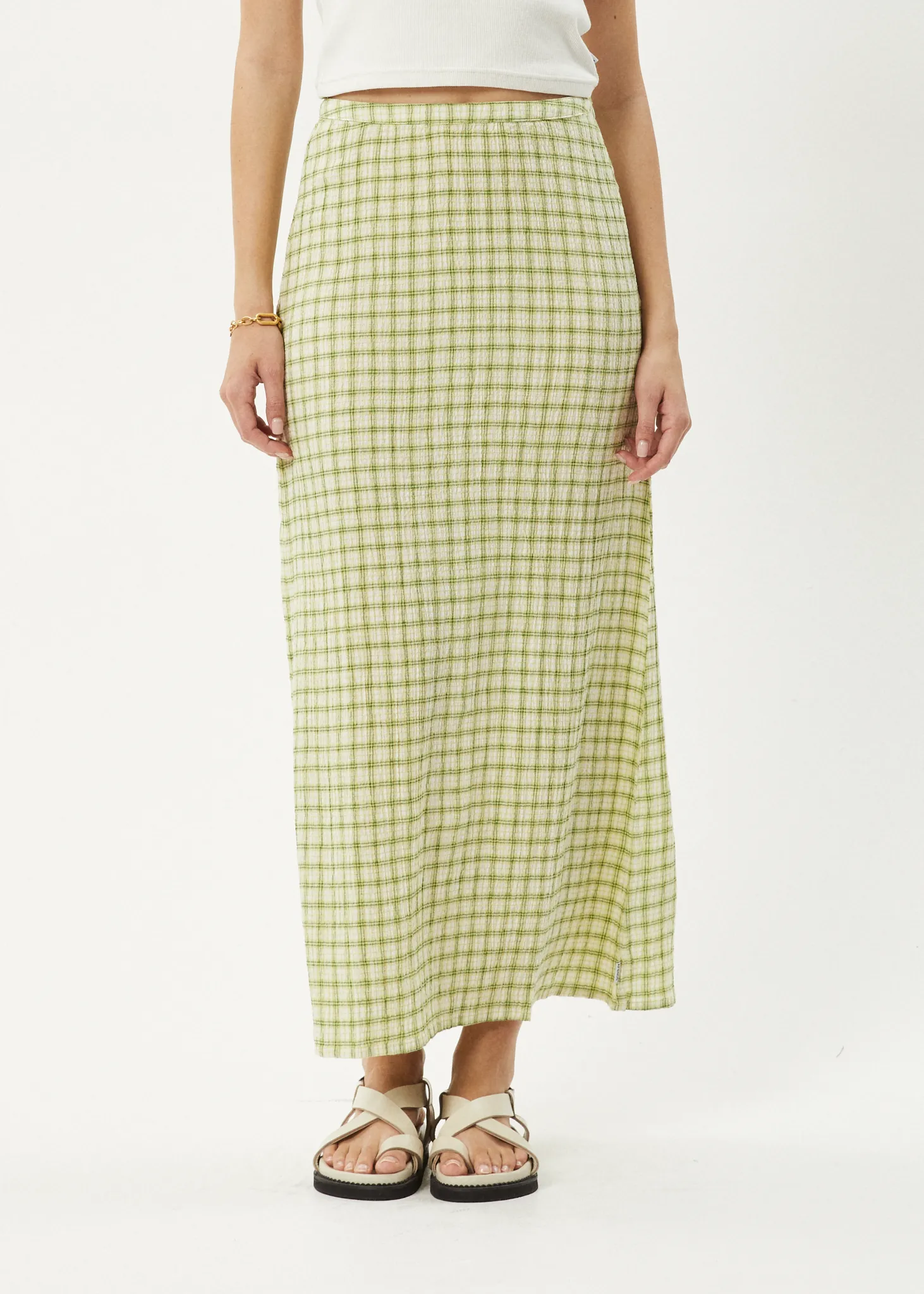 AFENDS Womens Darcy - Check Maxi Skirt - Lemongrass Check