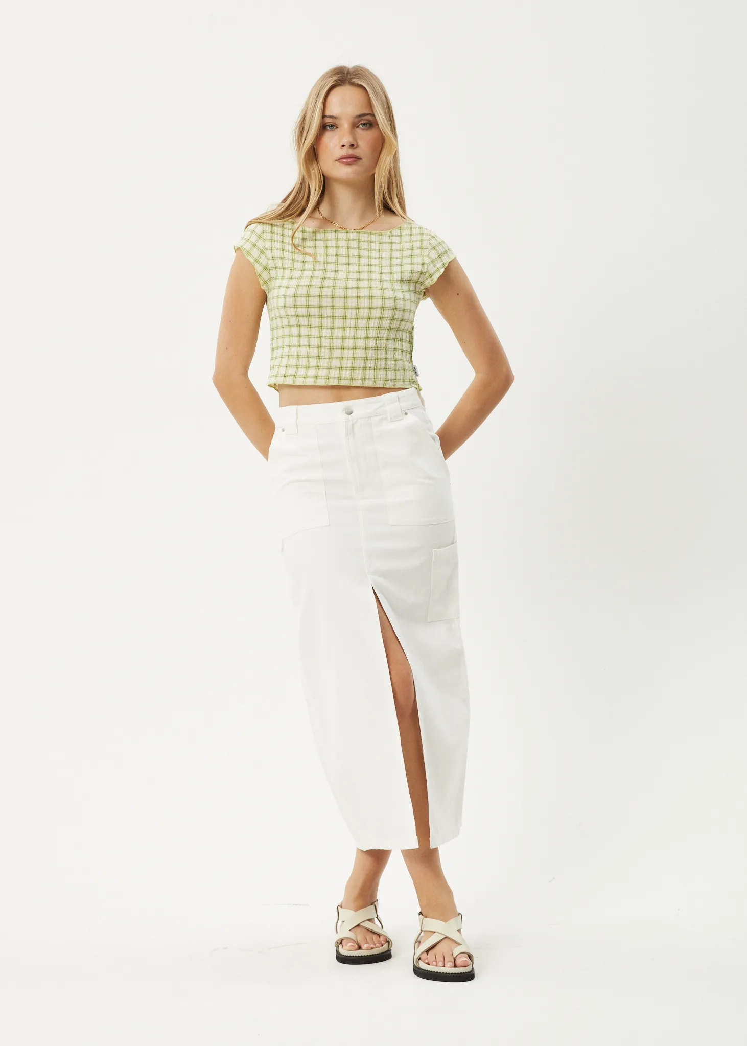 AFENDS Womens Darcy - Check Top - Lemongrass Check