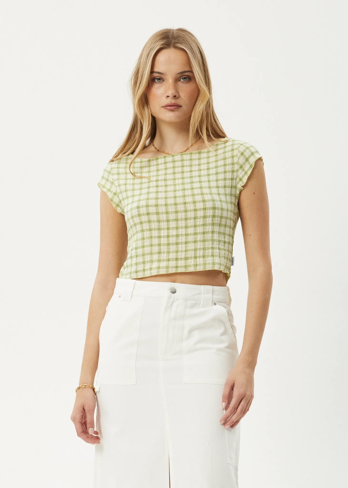 AFENDS Womens Darcy - Check Top - Lemongrass Check