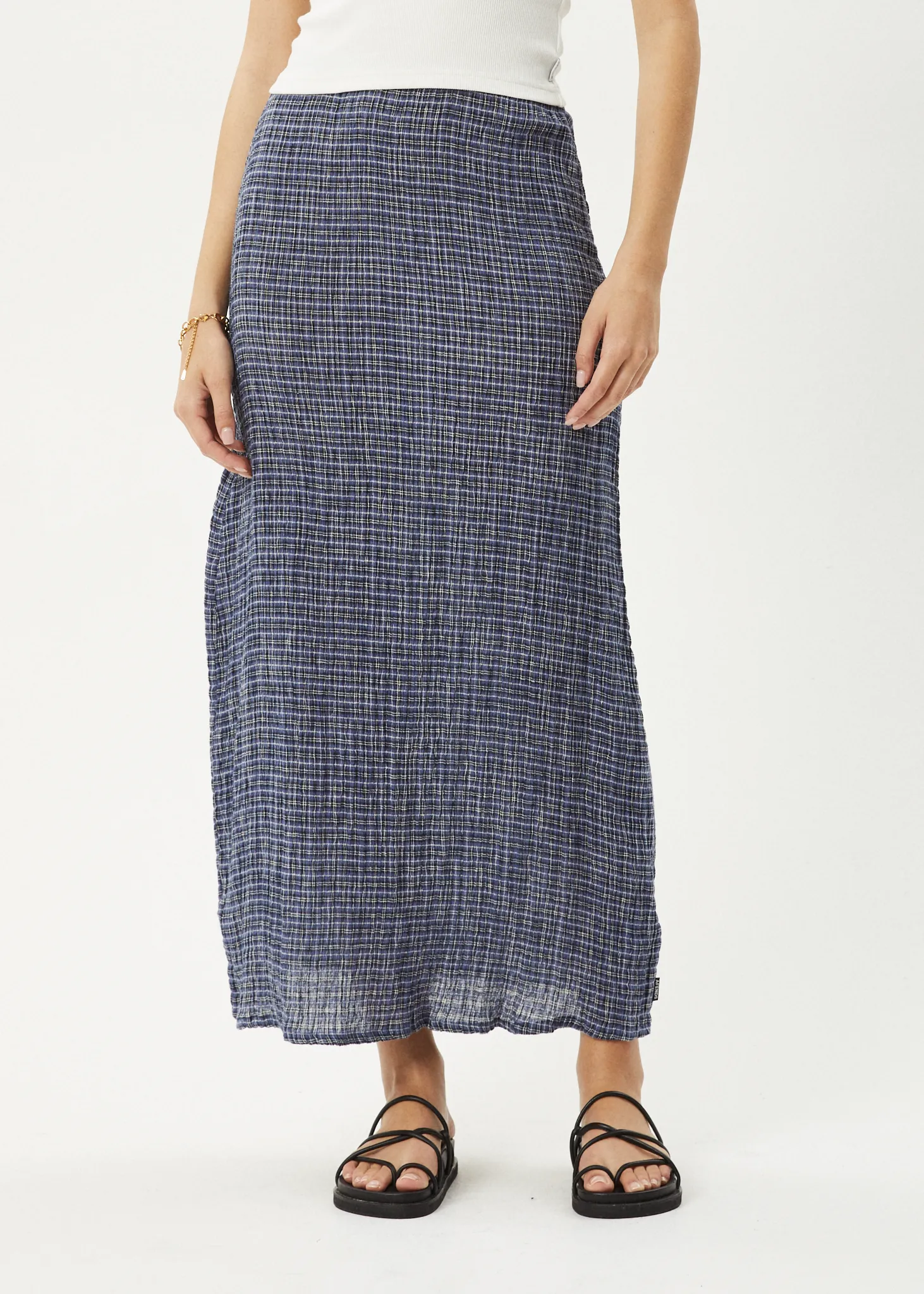 AFENDS Womens Shipwreck - Seersucker Check Skirt - Marlin