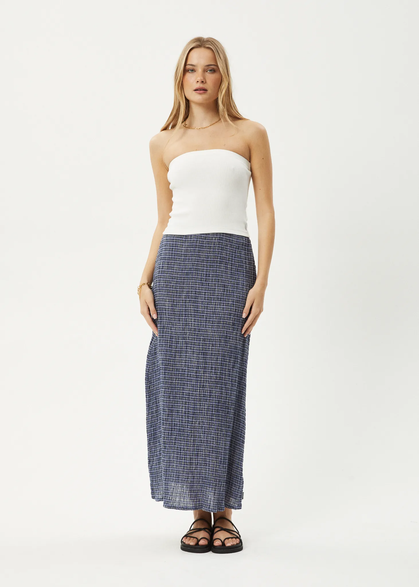 AFENDS Womens Shipwreck - Seersucker Check Skirt - Marlin