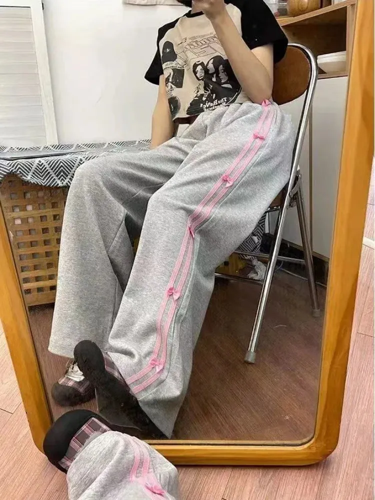 Aiertu  Harajuku Black Striped Sweatpants Woman Y2k Vintage Jogger Pants Baggy Korean Fashion Trousers Streetwear Casual Spring