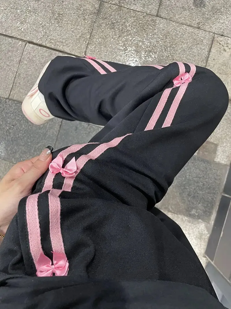 Aiertu  Harajuku Black Striped Sweatpants Woman Y2k Vintage Jogger Pants Baggy Korean Fashion Trousers Streetwear Casual Spring