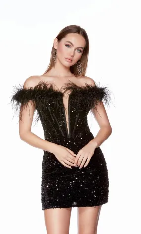 Alyce Paris Feather Sequin Homecoming Dress 4798