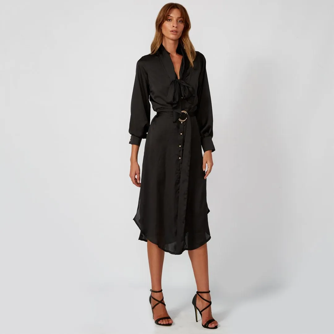 ARABELLA Black Lantern Sleeve Midi Shirt Dress