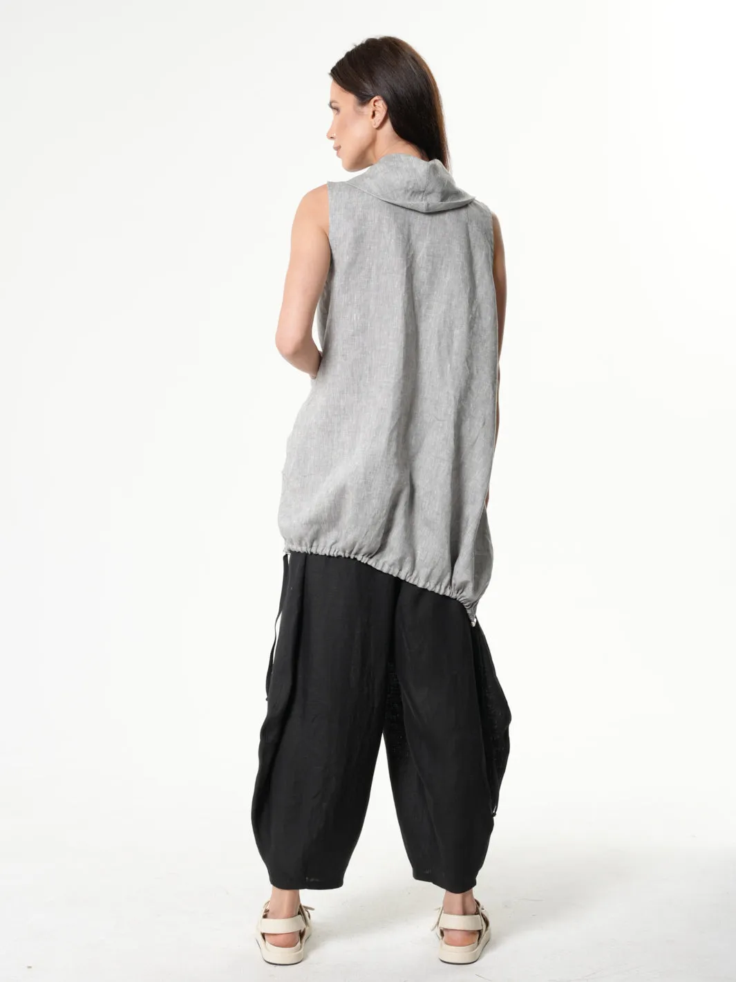 Asymmetric Linen Top In Gray