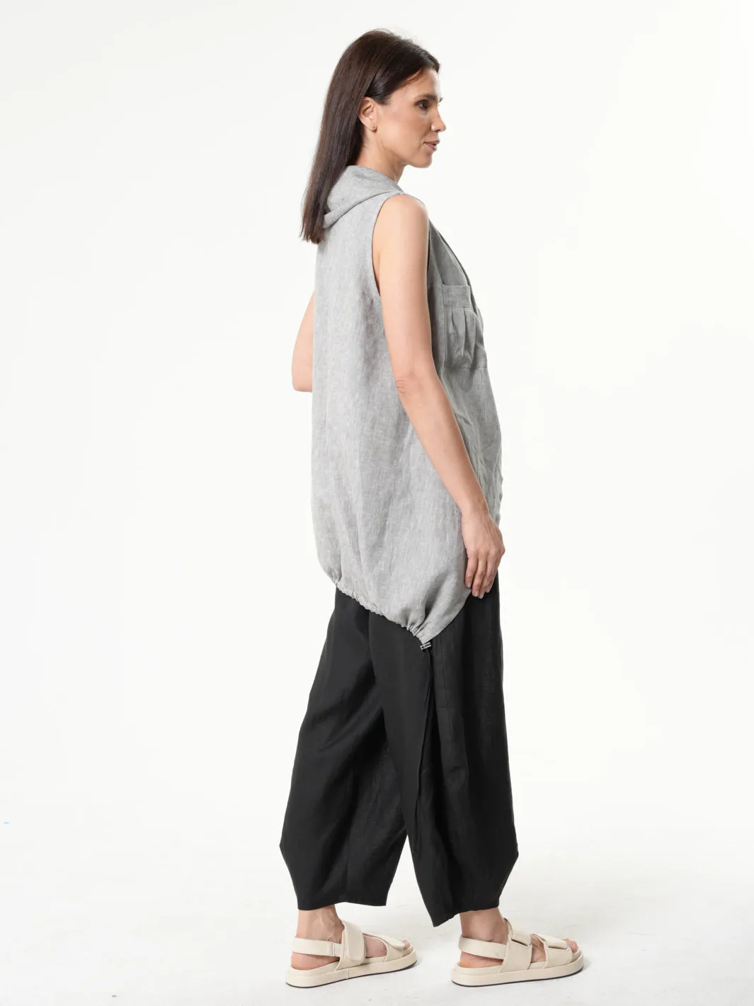 Asymmetric Linen Top In Gray