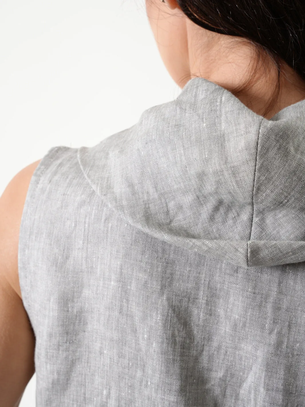 Asymmetric Linen Top In Gray