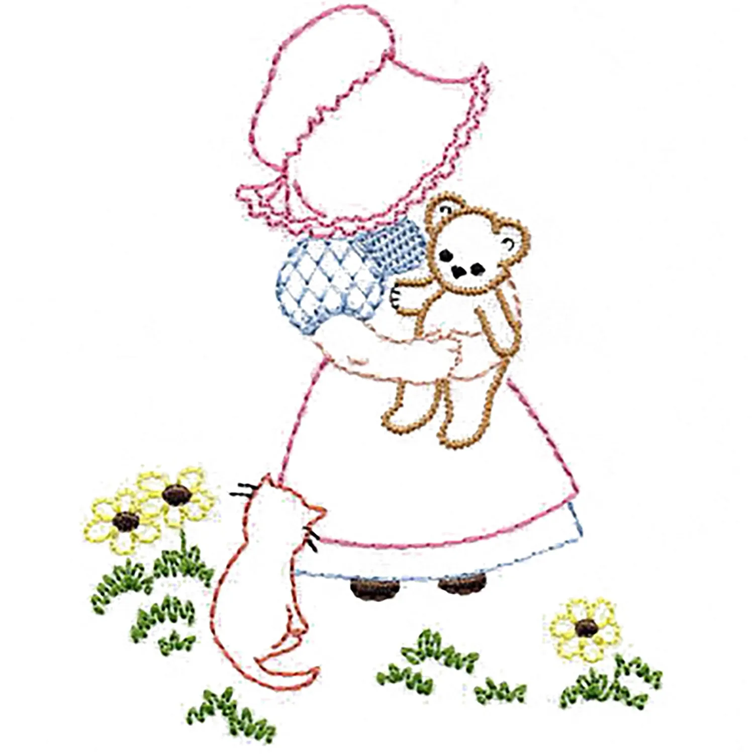 Aunt Martha's Bonnie Bonnet Iron-On Embroidery Pattern