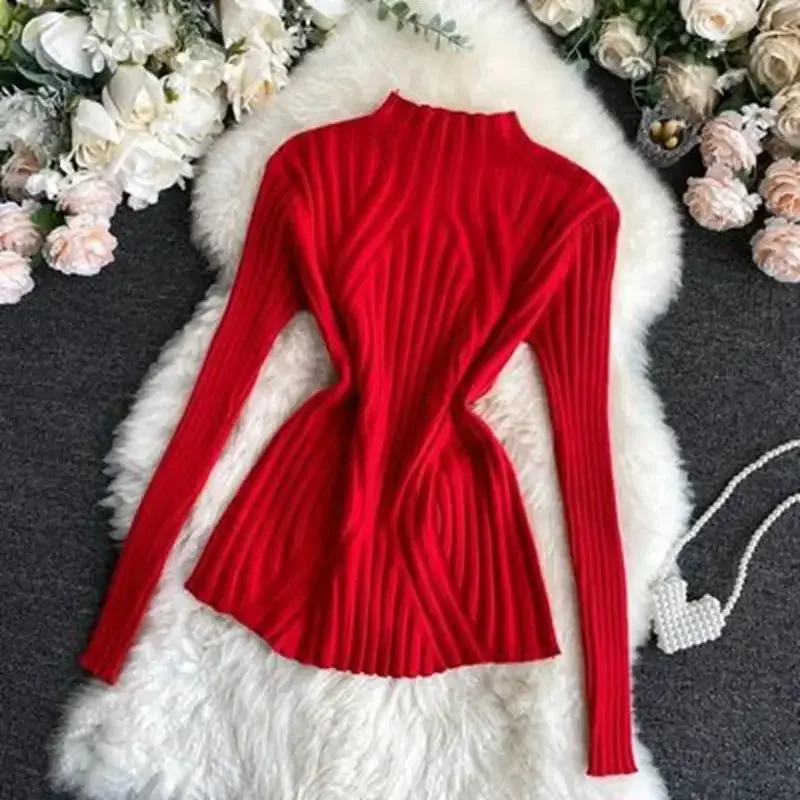 Autumn Women Half Turtleneck Jumper Sweater Long Sleeve Solid Color Knitwear Winter Women Casual Sweater Pullover Y2K Streetwear