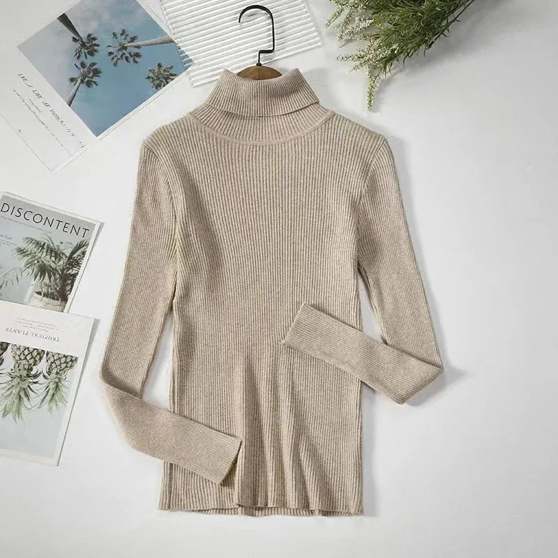 Autumn Women Half Turtleneck Jumper Sweater Long Sleeve Solid Color Knitwear Winter Women Casual Sweater Pullover Y2K Streetwear