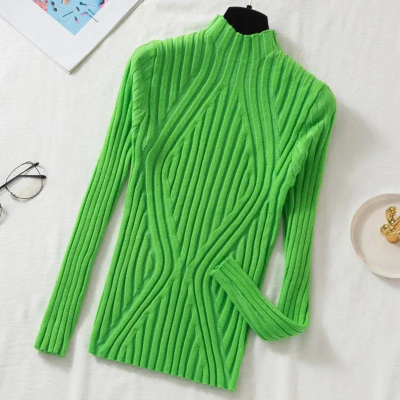 Autumn Women Half Turtleneck Jumper Sweater Long Sleeve Solid Color Knitwear Winter Women Casual Sweater Pullover Y2K Streetwear