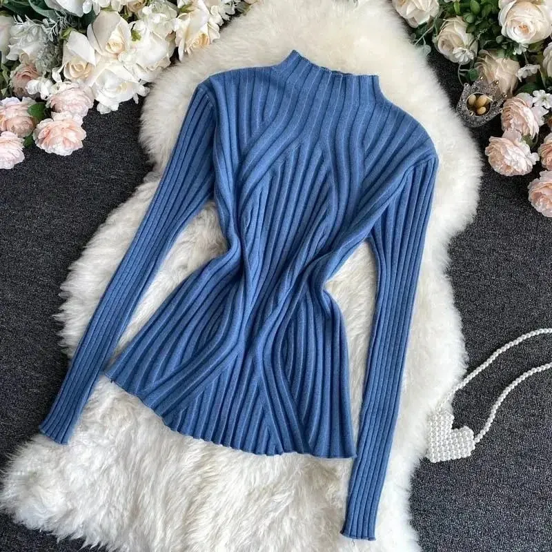 Autumn Women Half Turtleneck Jumper Sweater Long Sleeve Solid Color Knitwear Winter Women Casual Sweater Pullover Y2K Streetwear