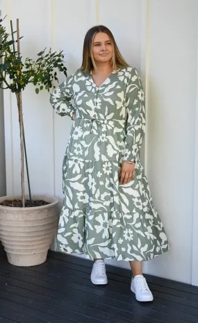 Avery Dress - Green bloom print