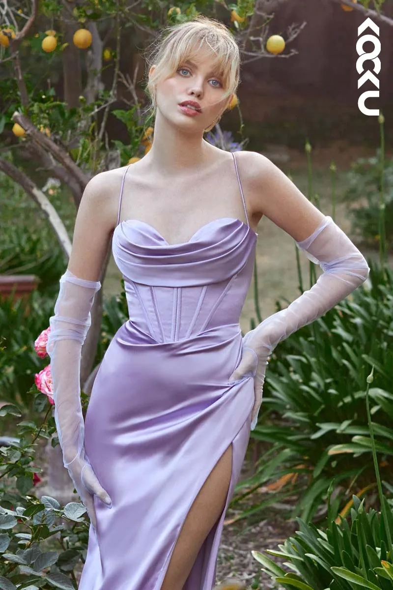 B4008 - Sweetheart Ruched Satin Sheath Long Bridesmaid Dress