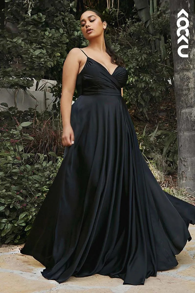 B4010 - V-Neck Spaghetti Straps Satin A-Line Long Bridesmaid Dress