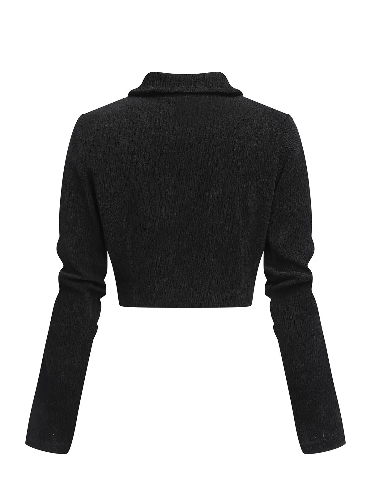 Black 1950s Textured Knitted Crop Jacket