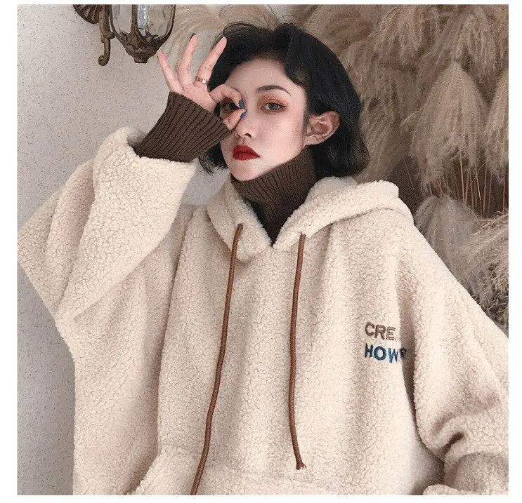 Black Friday Sales Women's Hooded Sweater Retro Small Cashmere Trend Loose Lazy Y2K Autumn And Winter Plus Velvet Thick Top Hooded Sweater Jacket