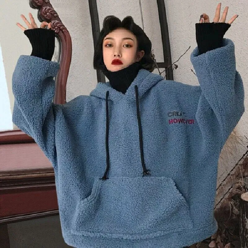 Black Friday Sales Women's Hooded Sweater Retro Small Cashmere Trend Loose Lazy Y2K Autumn And Winter Plus Velvet Thick Top Hooded Sweater Jacket