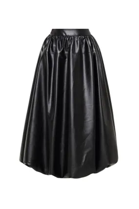 BLACK LEATHER PUFFBALL MAXI SKIRT