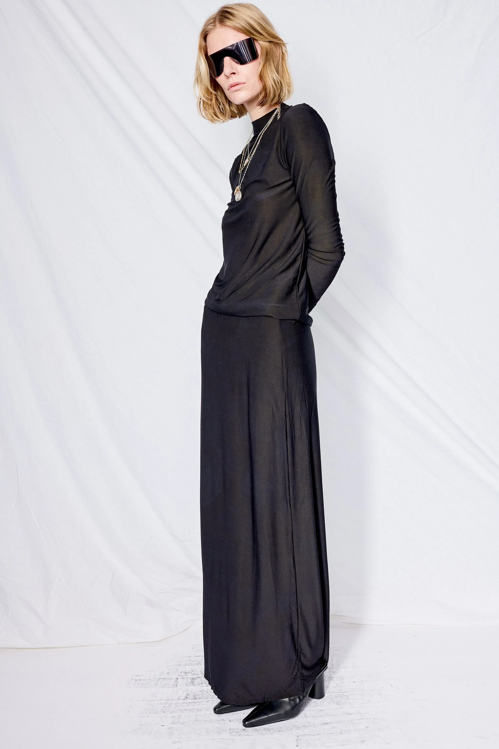 Black Overdyed Jersey Maxi Skirt