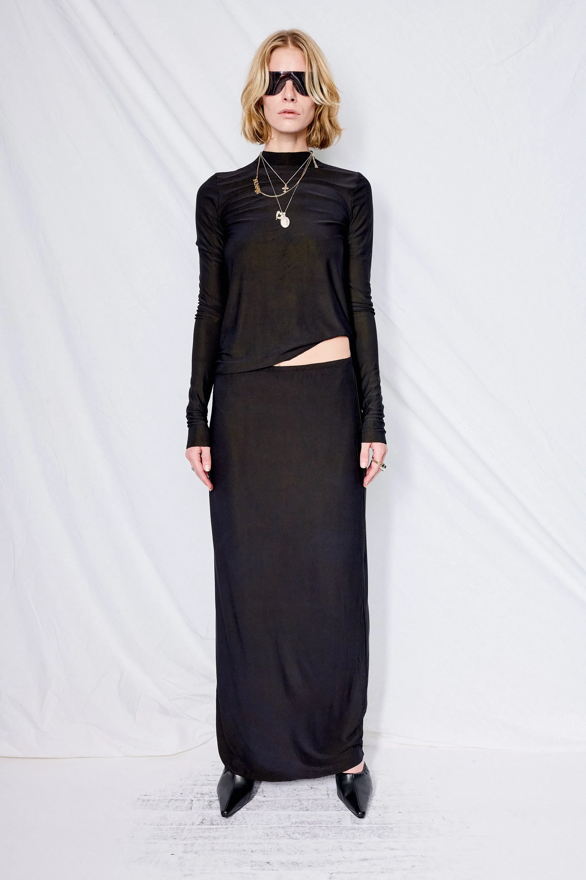 Black Overdyed Jersey Maxi Skirt