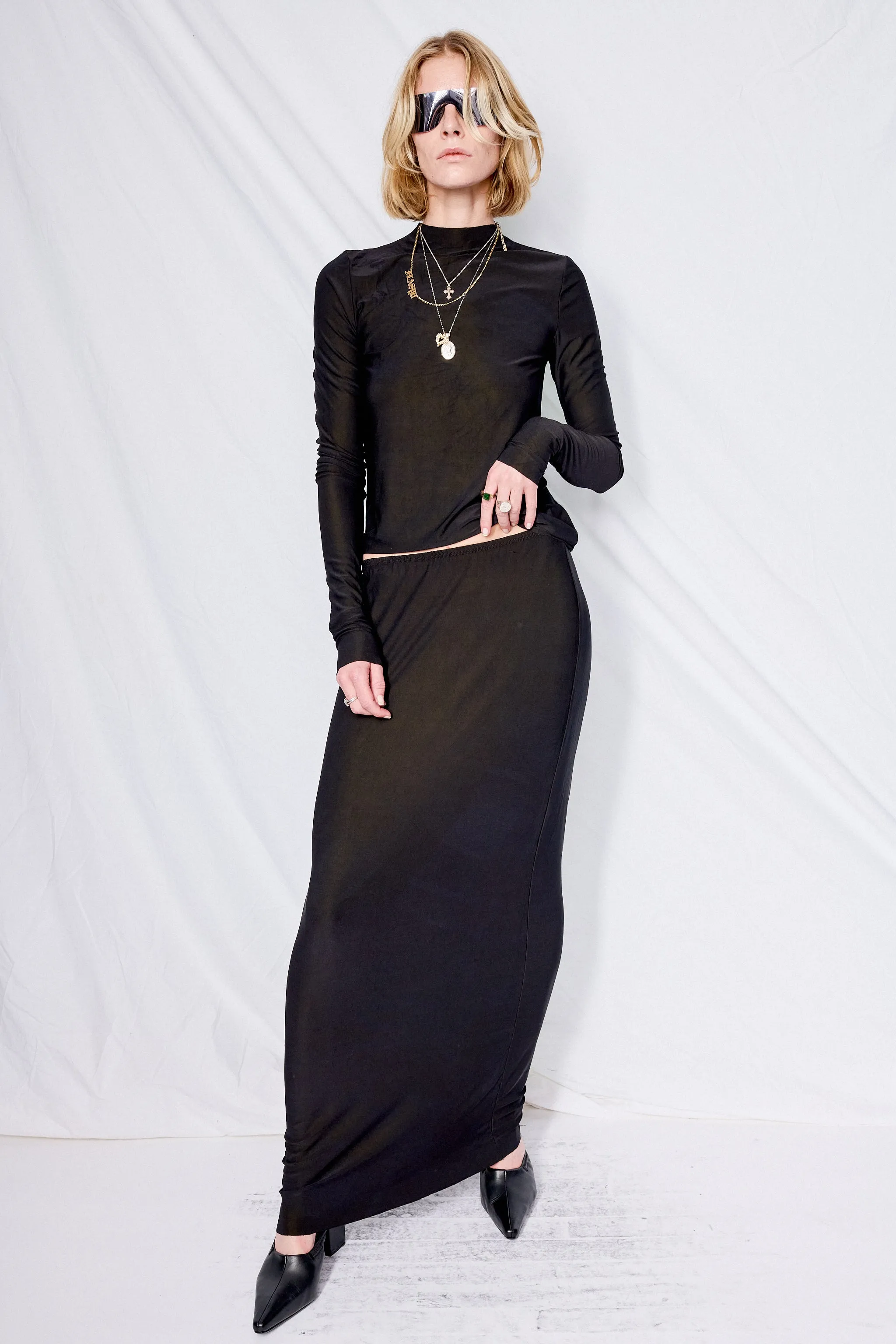 Black Overdyed Jersey Maxi Skirt