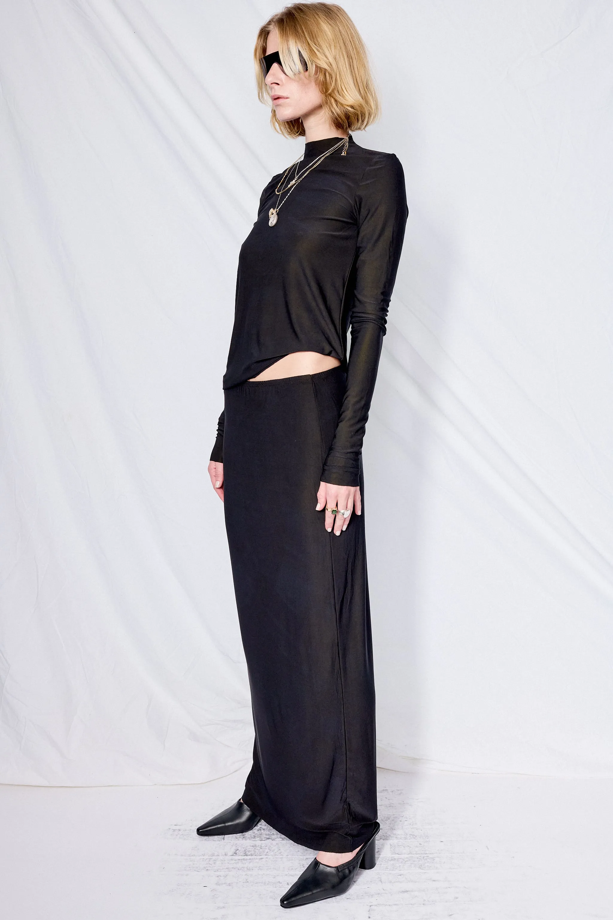 Black Overdyed Jersey Maxi Skirt