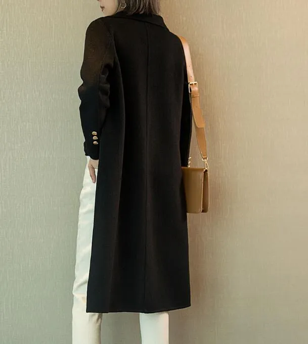 Black Women Winter Black Long Women Wool Coat Jacket/1668