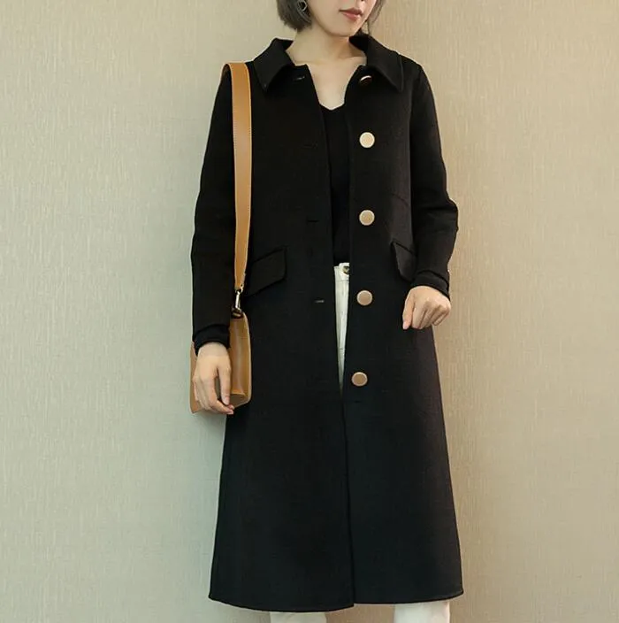 Black Women Winter Black Long Women Wool Coat Jacket/1668