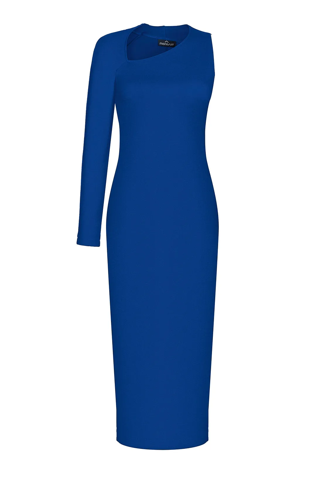 Blue One Sleeve Asymmetric Neck Bodycon Evening Minimalist Midi Dress