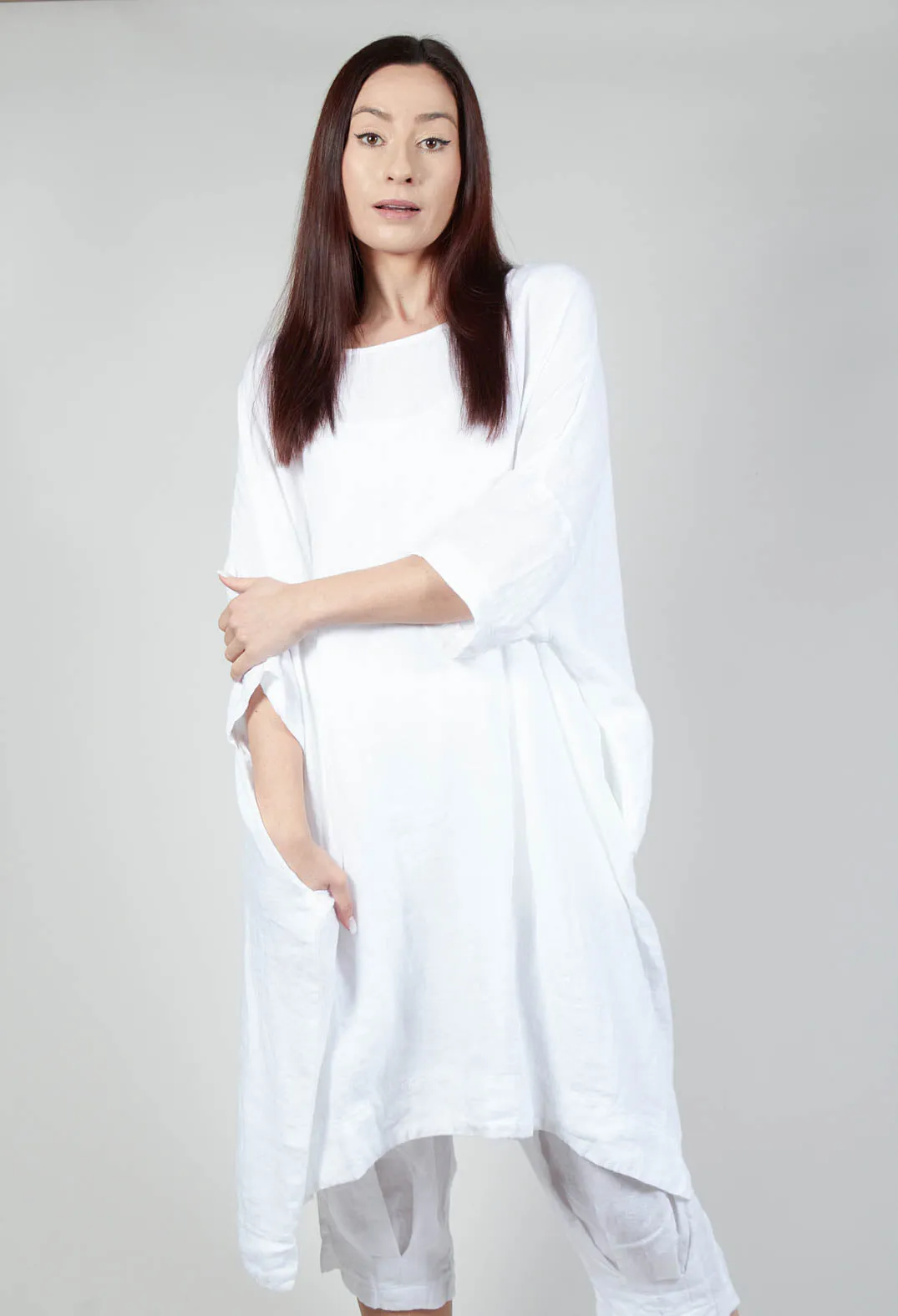 Boxy Fit Linen Dress in White