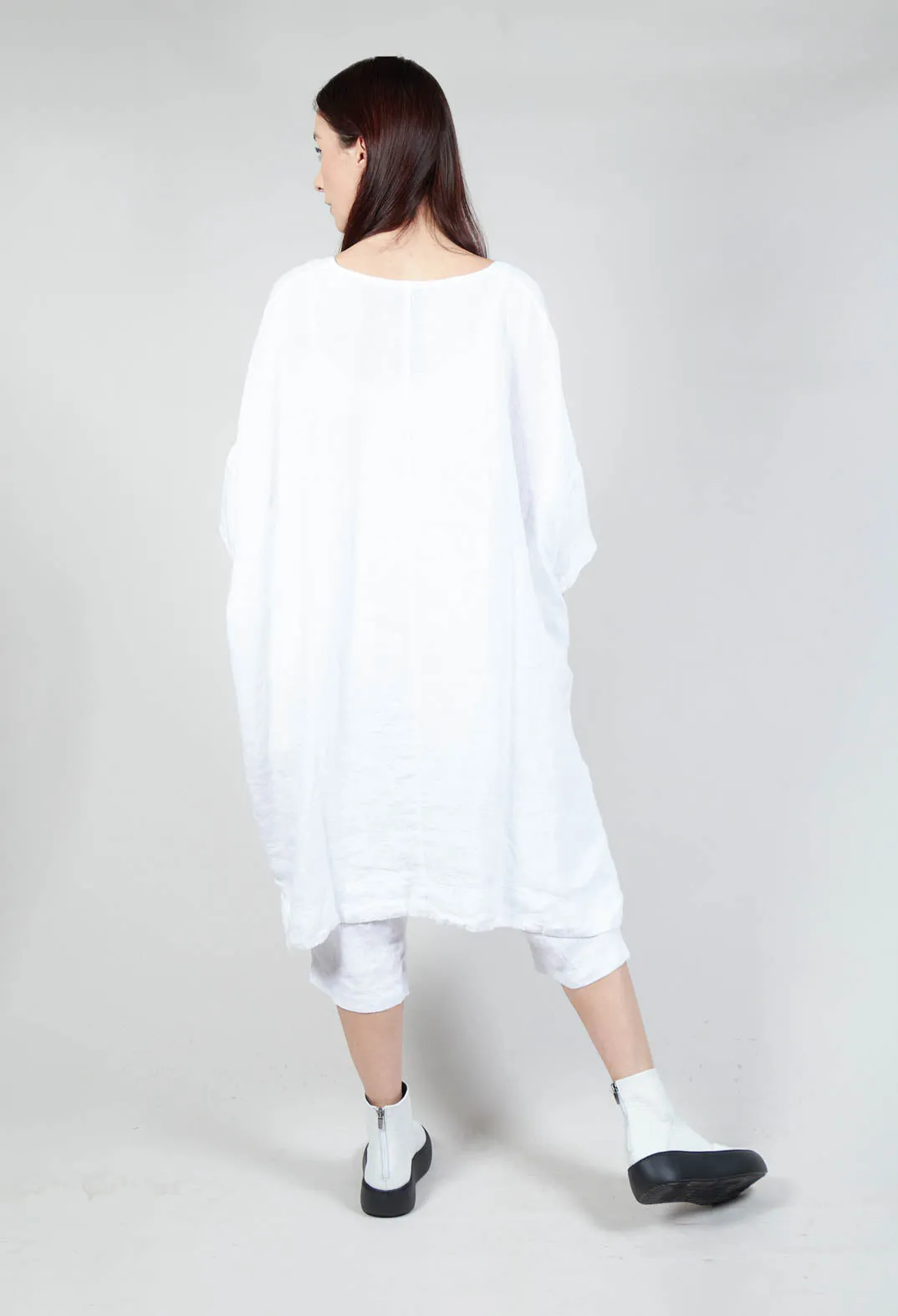 Boxy Fit Linen Dress in White