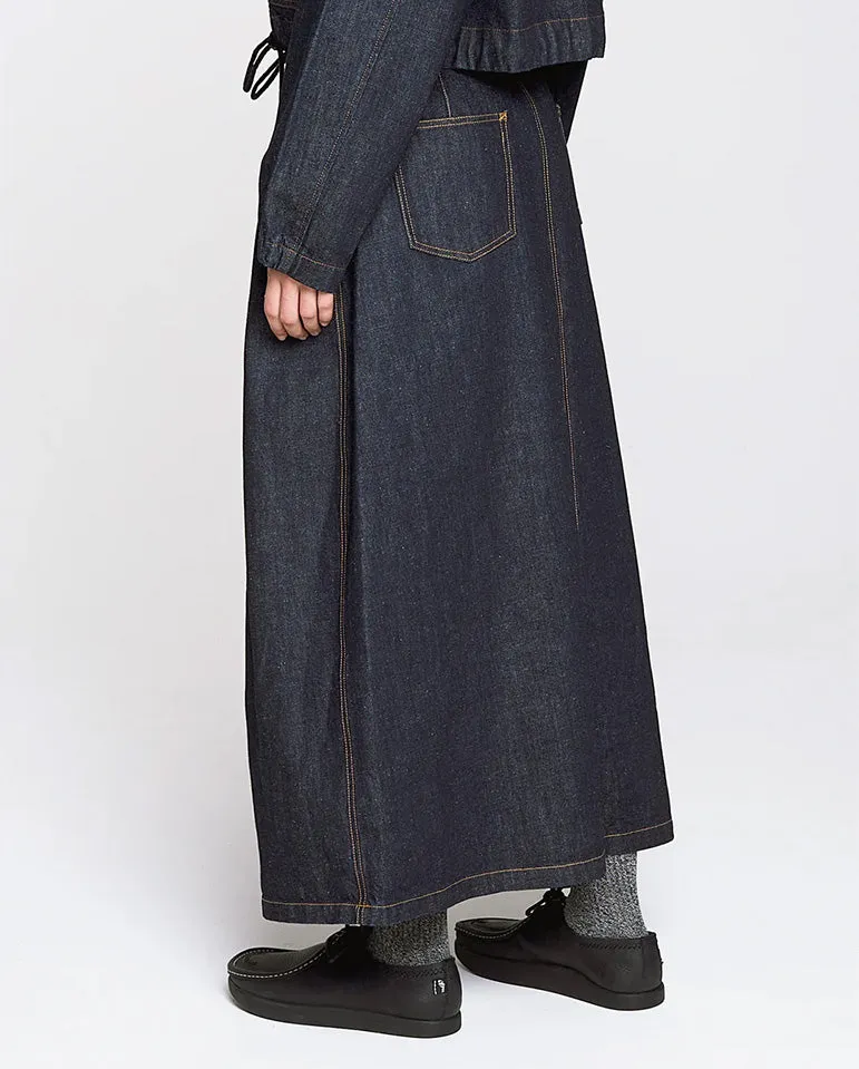 Bulb Denim Maxi skirt INDIGO