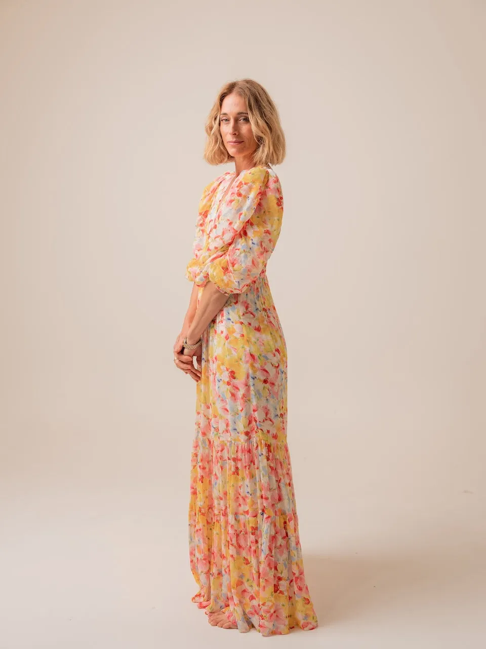 ByTimo Georgette Button Down Gown in Popsicle