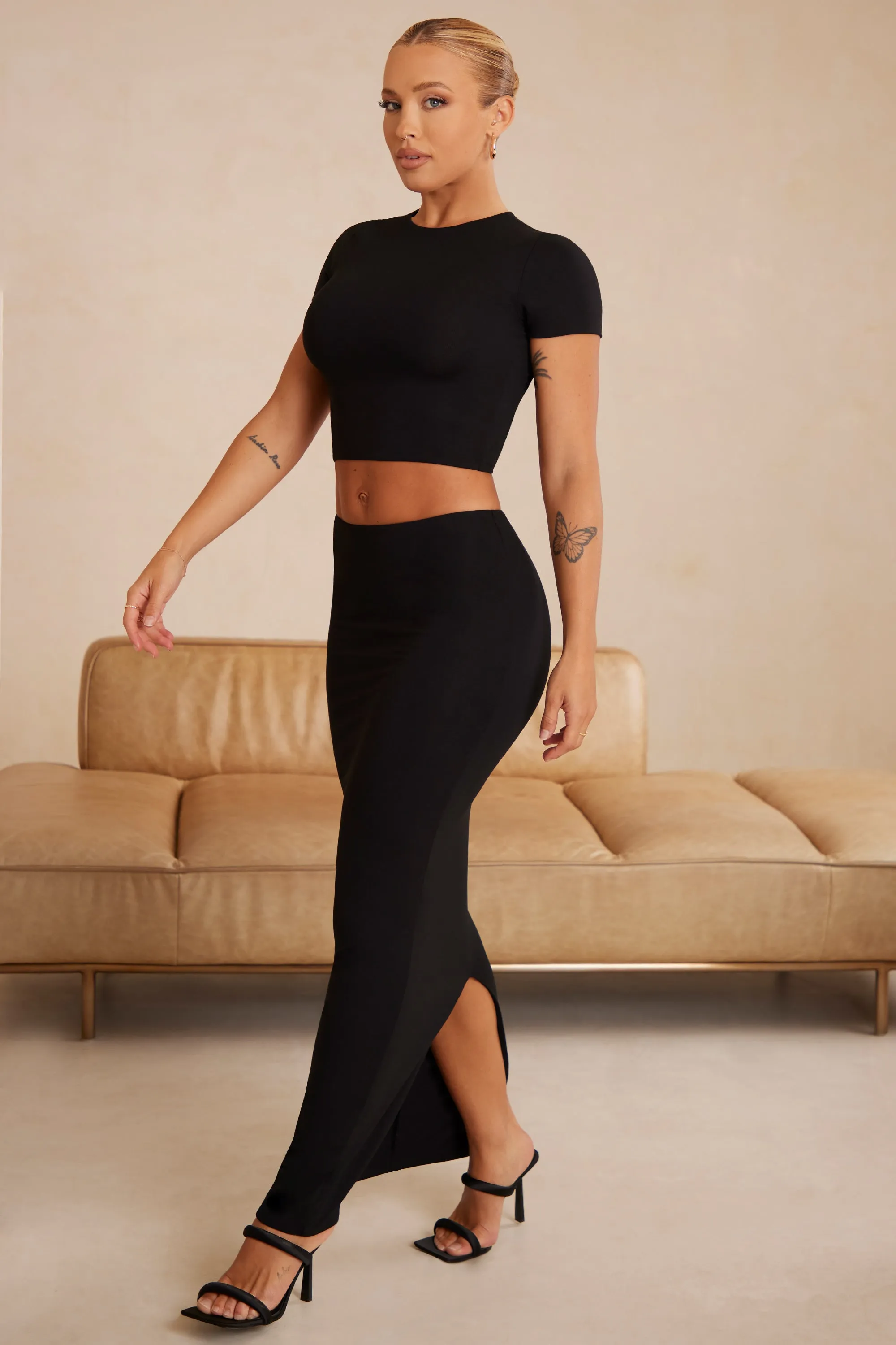 Cap Sleeve Crop Top in Black