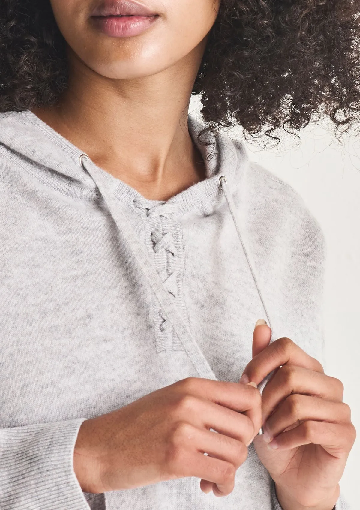 Cashmere Lace Neck Hoodie in Foggy Grey