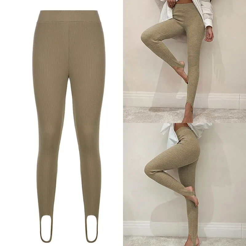 Casual Skinny Elastic High Waist Stretchy Sports Sweatpants Women Trousers Slit Fashion Flared Leggings Joggers