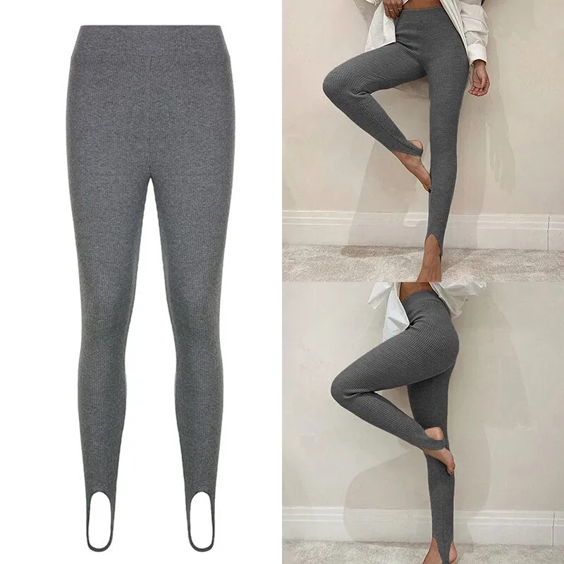 Casual Skinny Elastic High Waist Stretchy Sports Sweatpants Women Trousers Slit Fashion Flared Leggings Joggers